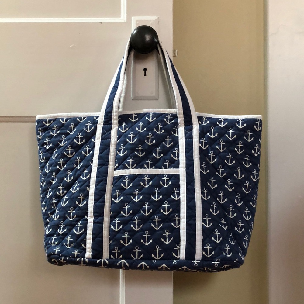 Pomegranate quilted navy nautical tote bag